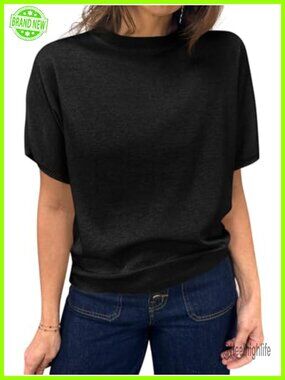 Women's Short Sleeve Crew Neck Knit Pullover Sweater